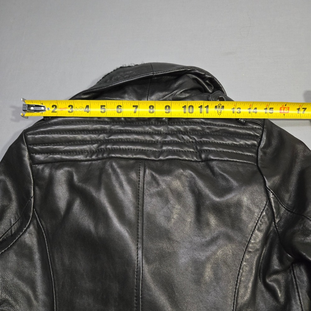 Michael Kors Real Leather Moto Jacket Small Black Asymmetrical‎ Knit Collar Punk - Picture 11 of 11